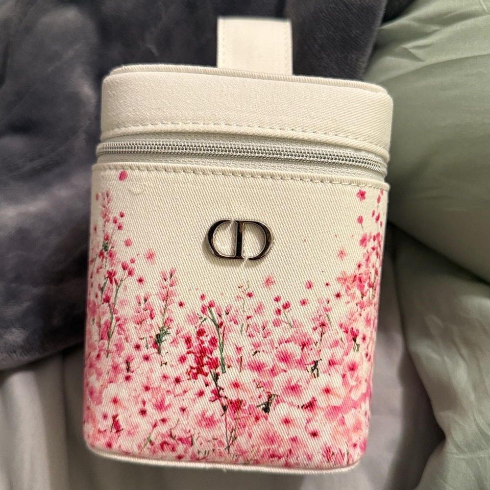Dior White and Pink Floral Cosmetic Bag